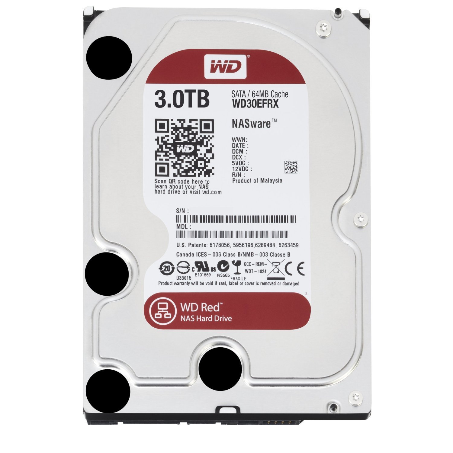 WD Red 3 TB NAS Hard Drive: 3.5 Inch, SATA III, 64 MB Cache - WD30EFRX
